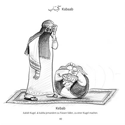 Karikatur zu Kebab, etymologisch kabaab